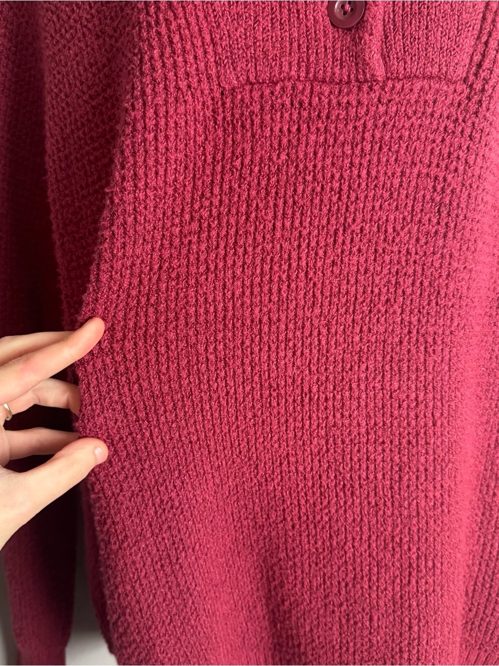 Aerie Oversized Red Waffle Knit Super Soft Quarter Button Up Pullover Sweater - Picture 5 of 8